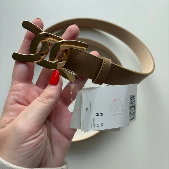 NWT H&M Tan Gold Belt, size: medium - Picture 2 of 5